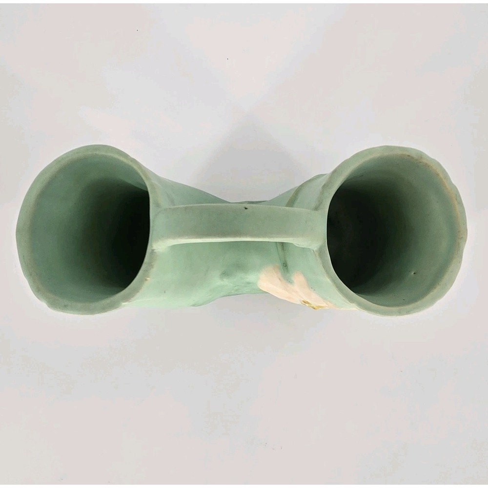 Vintage Weller Wild Rose Double Vase Matte Green Pink Floral Art Pottery 1930s - Picture 8 of 10